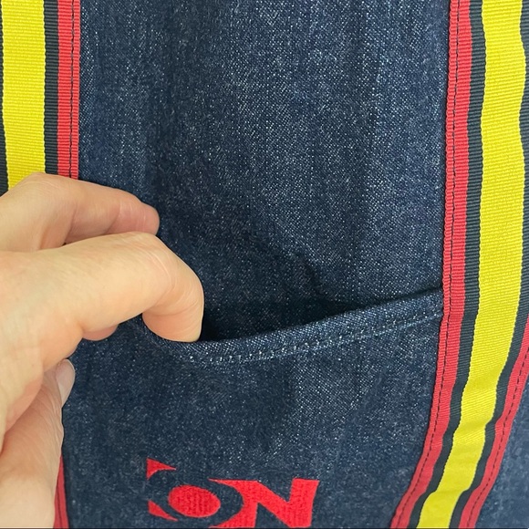 Old Navy Retro Denim Tote 70s 80s Throwback Grosgrain Ribbon Trim & Handles - Picture 3 of 15